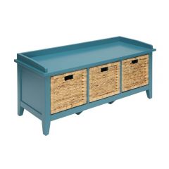 ACME FLAVIUS RATTAN & TEAL FINISH BENCH W/STORAGE