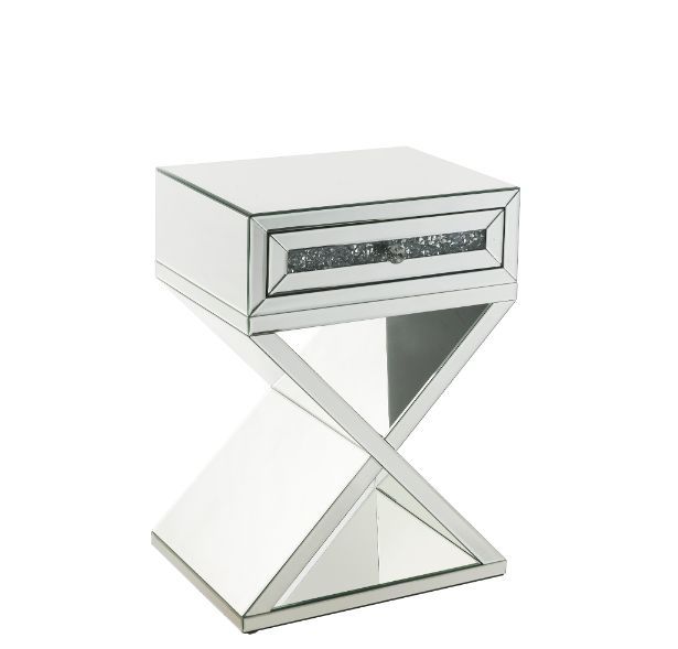 ACME NORALIE MIRRORED & FAUX DIAMONDS ACCENT TABLE