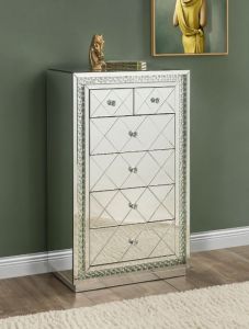 ACME NYSA MIRRORED & FAUX CRYSTALS INLAY CABINET