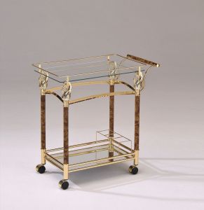 ACME HELMUT CLEAR GLASS & GOLD PLATED FINISH SERVING CART