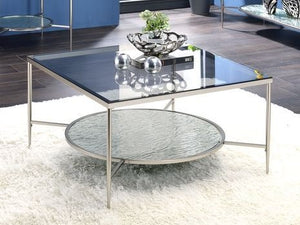 ACME ADELRIK GLASS AND CHROME COFFEE TABLE