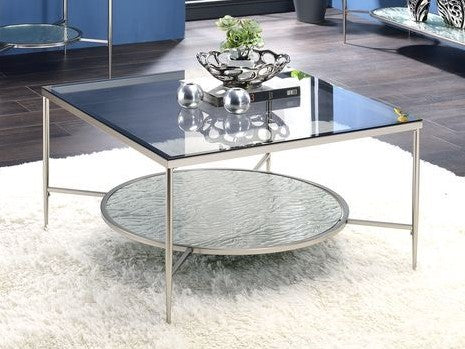 ACME ADELRIK GLASS AND CHROME COFFEE TABLE