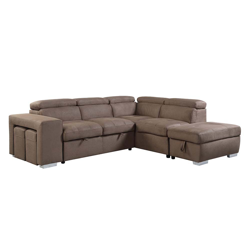 ACME ACOOSE BROWN FABRIC SECTIONAL SOFA W/SLEEPER