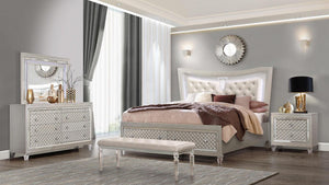 GLOBAL PARIS PLATINUM METALLIC QUEEN BEDROOM SET (4 PC)