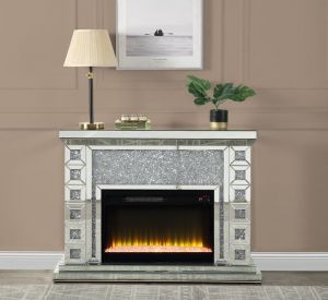 ACME NORALIE MIRRORED & FAUX DIAMONDS FIREPLACE