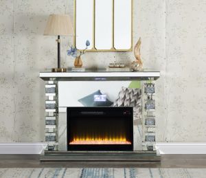 ACME NORALIE MIRRORED & FAUX DIAMONDS FIREPLACE W/BLUETOOTH