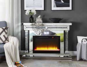 ACME NORALIE MIRRORED & FAUX DIAMONDS FIREPLACE W/BLUETOOTH