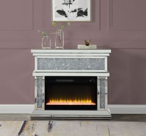 ACME NORALIE MIRRORED & FAUX DIAMONDS FIREPLACE