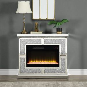 ACME NORALIE MIRRORED & FAUX DIAMONDS FIREPLACE