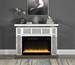 ACME NORALIE MIRRORED & FAUX DIAMONDS FIREPLACE