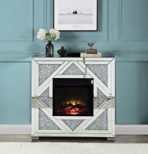 ACME NORALIE MIRRORED & FAUX DIAMONDS FIREPLACE