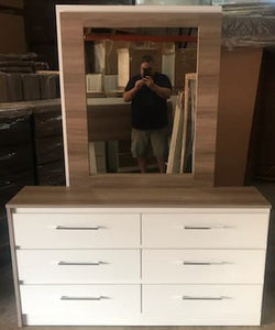 AVI SANDLEWOOD DRESSER AND MIRROR WITH WHITE DRAWERS