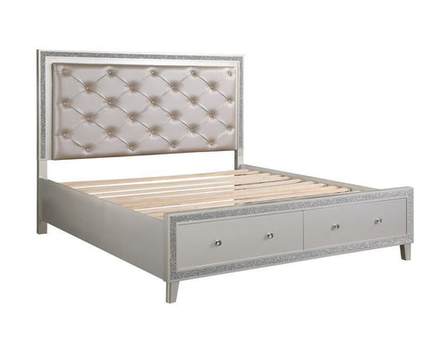 ACME SLIVERFLUFF PU & CHAMPAGNE FINISH QUEEN BED W/STORAGE