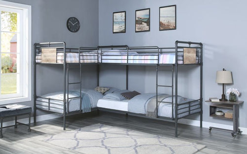 ACME CORDELIA SANDY BLACK, DARK BRONZE HAND-BRUSHED FINISH QUADRUPLE TWIN BUNK BED