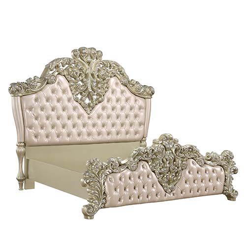 ACME VATICAN PU, LIGHT GOLD & CHAMPAGNE SILVER FINISH EK BED