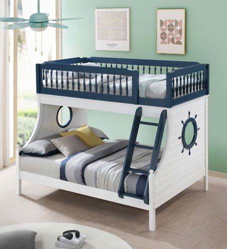 ACME FARAH NAVY BLUE & WHITE FINISH TWIN/FULL BUNK BED