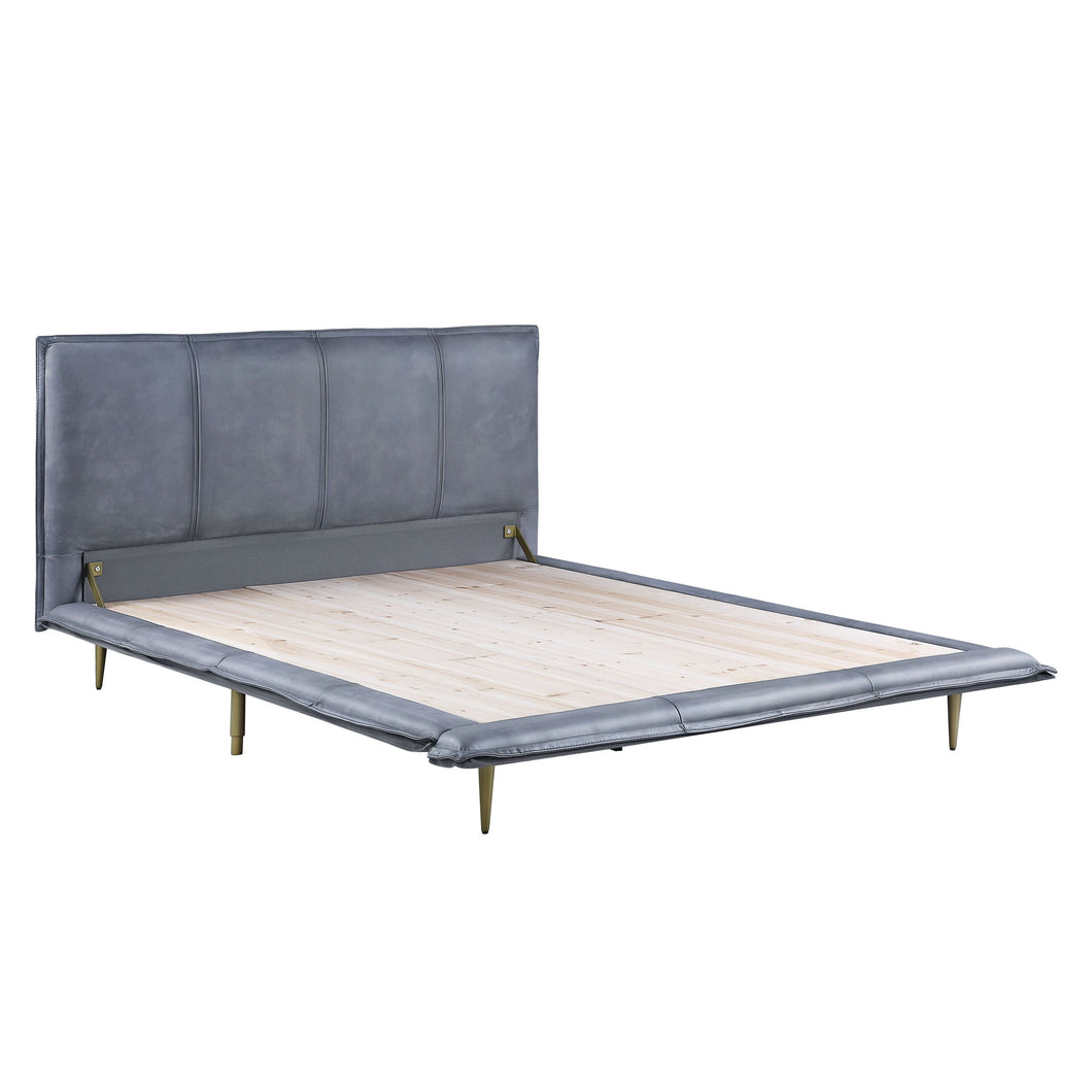 ACME METIS GRAY TOP GRAIN LEATHER QUEEN BED