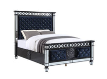 Load image into Gallery viewer, ACME VARIAN II MIRRORED, DARK NAVY VELVET &amp; BLACK &amp; SLIVER FINISH QUEEN BED