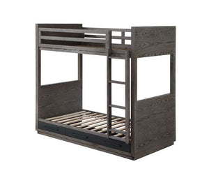 ACME ESTEVON GRAY OAK FINISH TWIN/TWIN BUNK BED W/3 DRAWERS