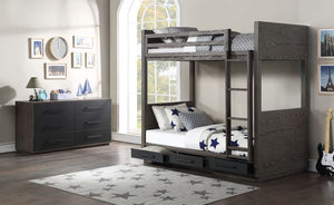 ACME ESTEVON GRAY OAK FINISH TWIN/TWIN BUNK BED W/3 DRAWERS