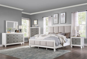 ACME KATIA LIGHT GRAY LINEN, RUSTIC GRAY & WEATHERED WHITE FINISH QUEEN BED