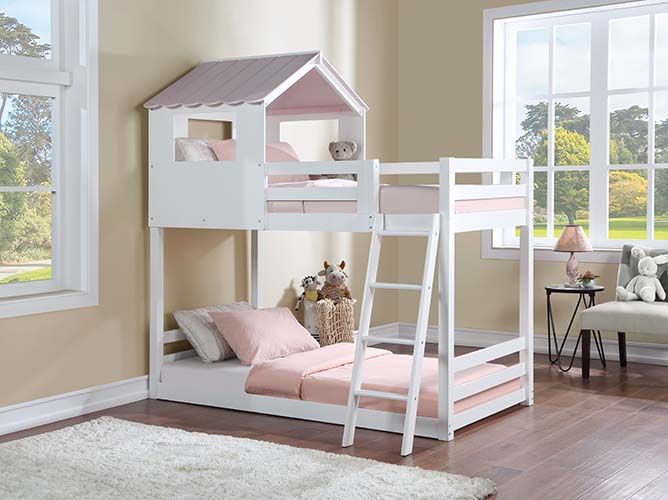 ACME SOLENNE WHITE & PINK FINISH TWIN/TWIN BUNK BED