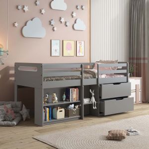 ACME FABIANA GRAY FINISH TWIN LOFT BED W/STORAGE