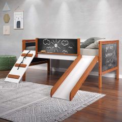 ACME AUREA CHERRY OAK & WHITE FINISH TWIN LOFT BED W/SLIDE