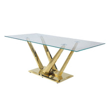 Load image into Gallery viewer, ACME BARNARD CLEAR GLASS AND MIRRORED GOLD DINING TABLE