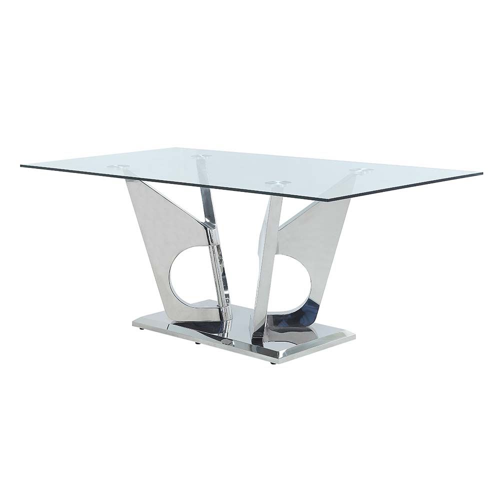 ACME AZRIEL CLEAR GLASS AND MIRRORED SILVER DINING TABLE