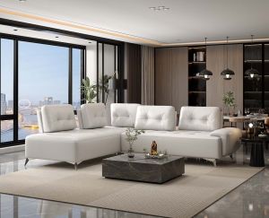 ACME TURANO PEARL WHITE LEATHER SECTIONAL SOFA