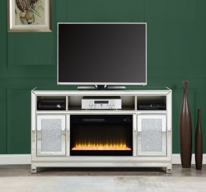 ACME NORALIE MIRRORED & FAUX DIAMONDS TV STAND W/FIREPLACE