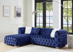 ACME SYXTYX BLUE VELVET SECTIONAL SOFA W/4 PILLOWS