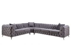 ACME WUGTYX DARK GRAYVELVET SECTIONAL SOFA W/3 PILLOWS