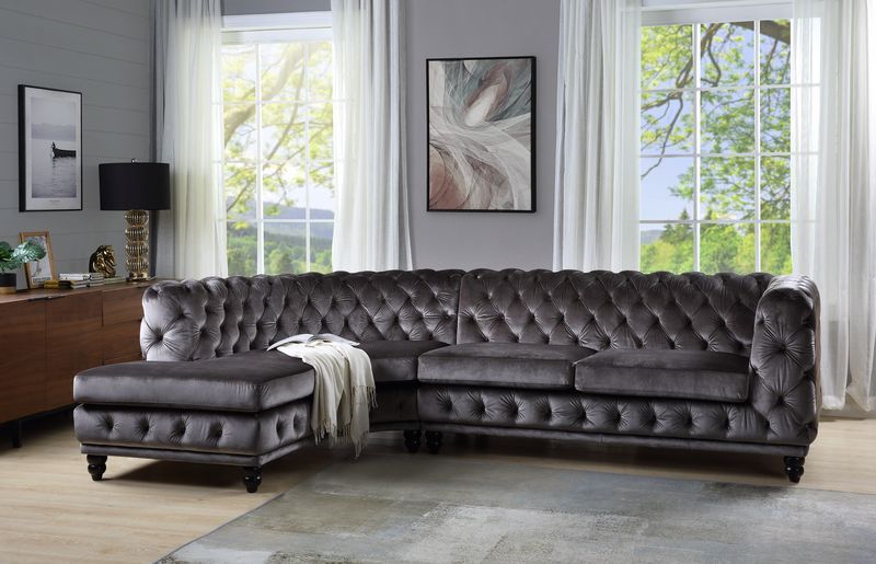 ACME ATESIS DARK GRAY VELVET SECTIONAL SOFA