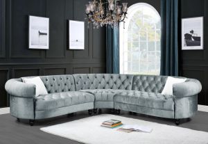 ACME QULAN LIGHT BLUE VELVET SECTIONAL SOFA W/2 PILLOWS