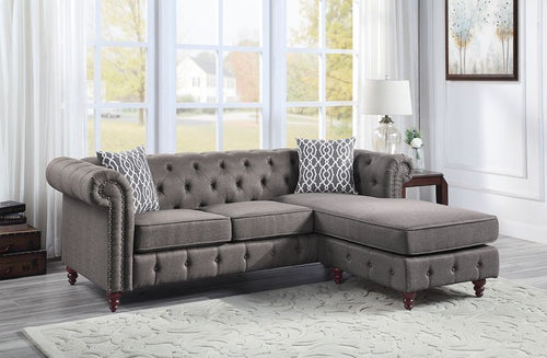 ACME WALDINA BROWN FABRIC REVERSIBLE SECTIONAL SOFA