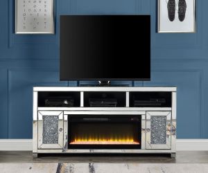 ACME NORALIE MIRRORED & FAUX DIAMONDS TV STAND W/FIREPLACE