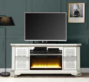 ACME NORALIE MIRRORED & FAUX DIAMONDS TV STAND W/FIREPLACE