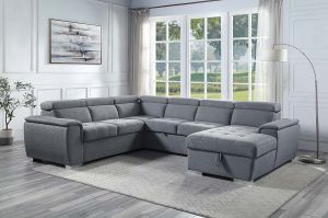 ACME HANLEY GRAY FABRIC SECTIONAL SOFA