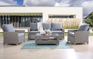 ACME GREELEY GRAY FABRIC & GRAY FINISH 4PC PATIO SOFA SET