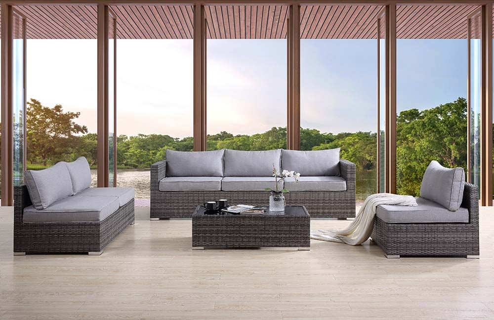 ACME SHEFFIELD GRAY FABRIC & GRAY FINISH 4PC PATIO SOFA SET