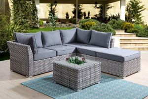 ACME LAURANCE GRAY FABRIC & GRAY FINISH PATIO SECTIONAL SOFA & COCKTAIL TABLE